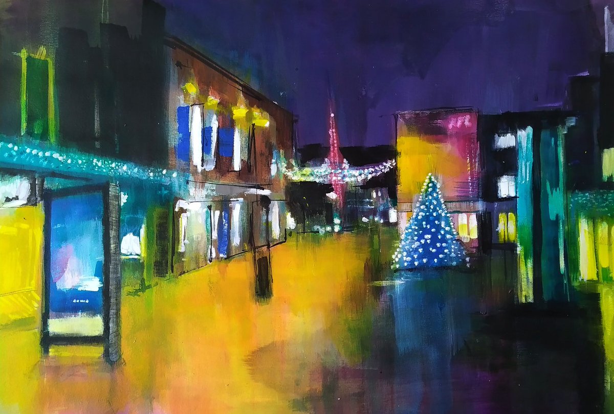 Better photo of yesterday's painting 
December in Town 
Acrylic on paper