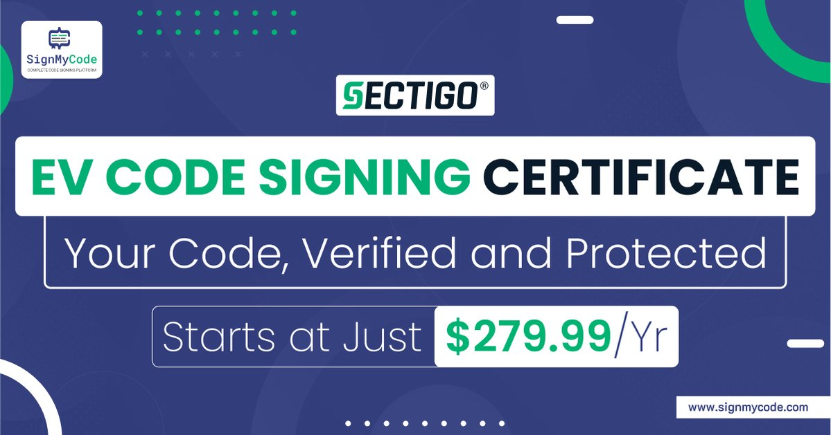 Sign_My_Code's tweet image. Ensure your applications are verified and trusted by users with Sectigo EV Code Signing Certificate, remove warnings, and boost credibility.

Product Link - tinyurl.com/sectigo-ev-cs

#CodeSigning #Sectigo #forbusiness #appsec #SoftwareSecurity