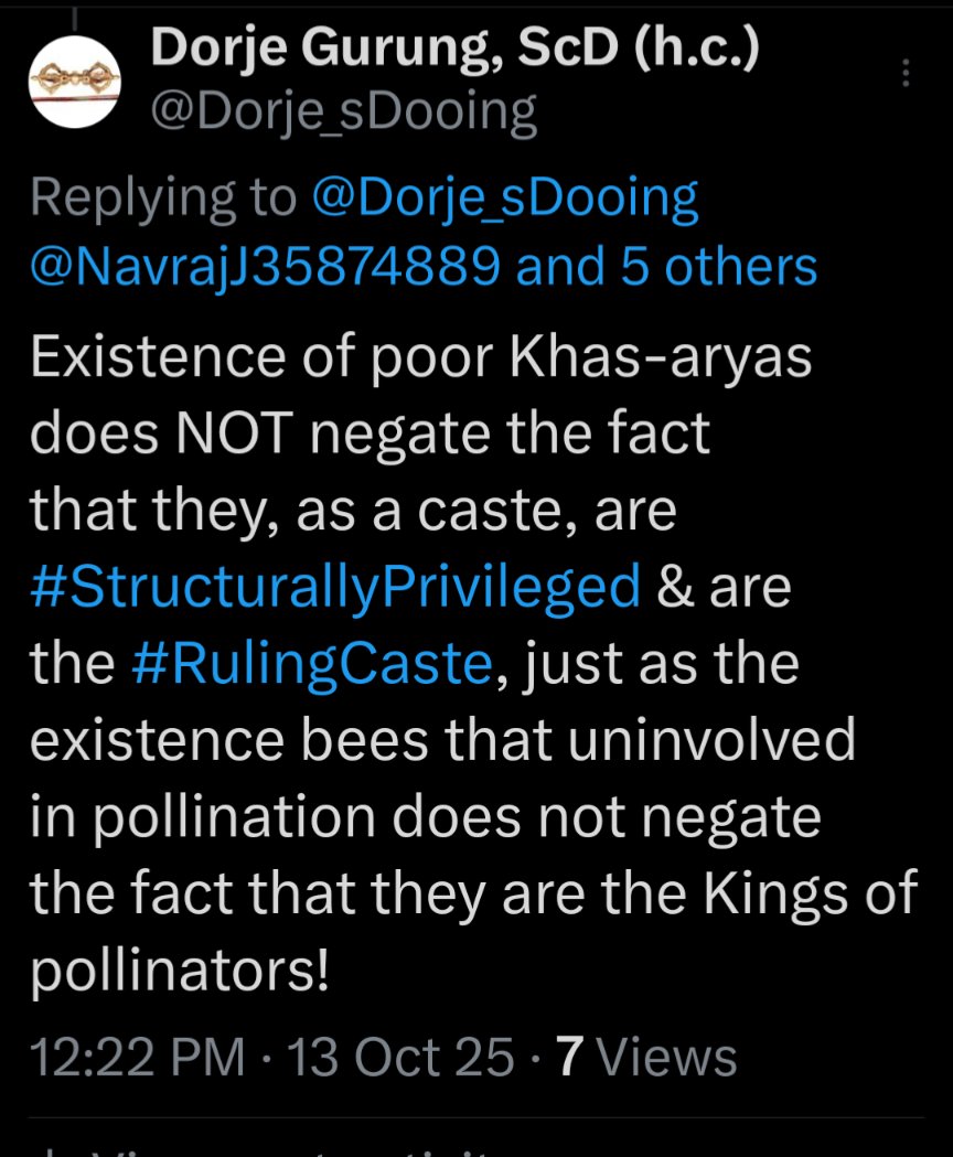 Dorje_sDooing's tweet image. Sorry to say but, based on what you keep rehashing, you have no clue what #StructuralPrivilege  me Rana &amp;amp; have no interest in learning what it means. You are so set on just rehashing the same thing over &amp;amp; over again without reflection. Go well!🙏