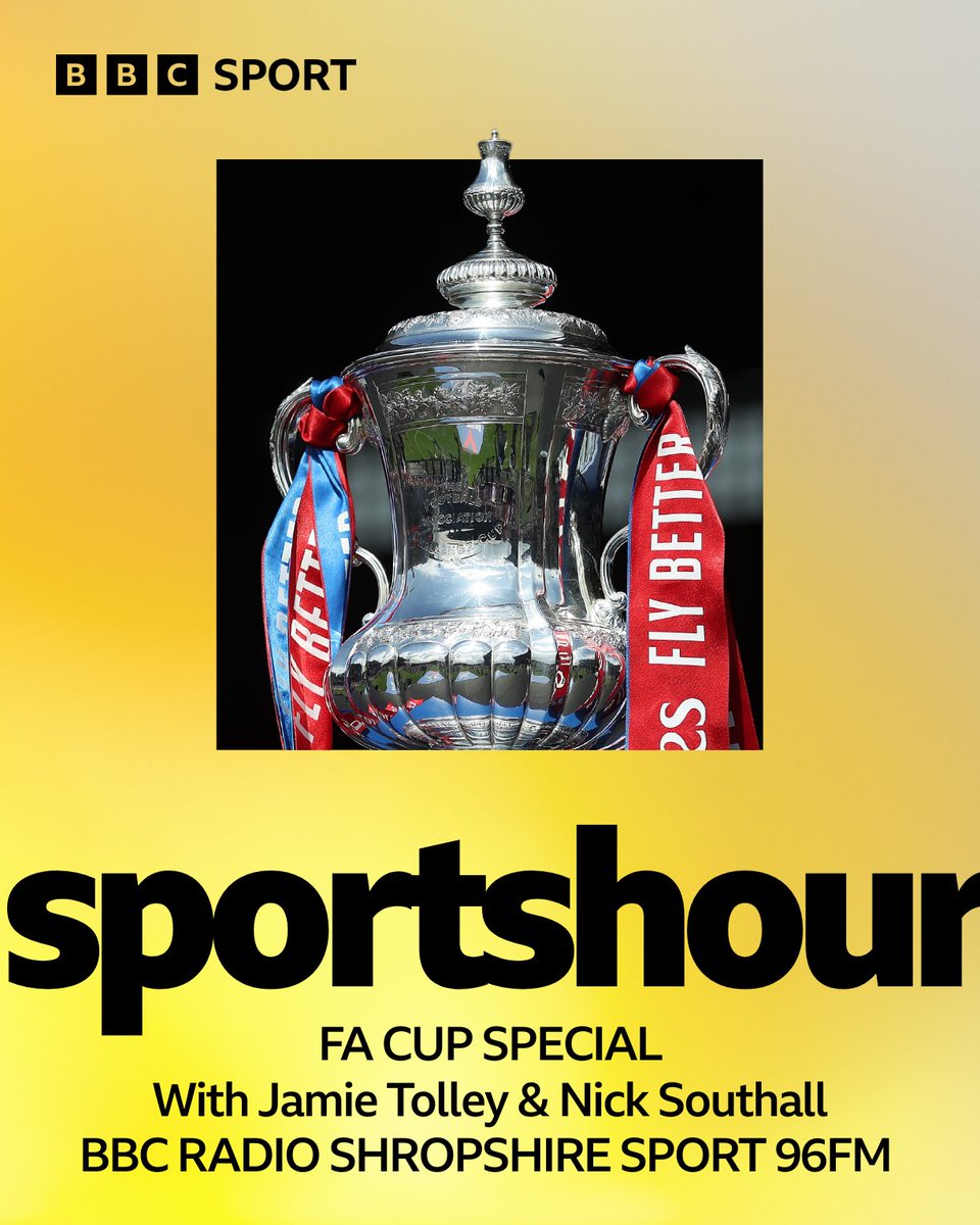 🏆 SPORTS HOUR SPECIAL TONIGHT

🗣️ Jamie Tolley &amp; <a href="/FootieNick/">Nick Southall</a> 
🗣️ <a href="/telfordutd/">AFC Telford United</a> Jon Adams
🗣️ Full reax to the #FACup draw after 6.30pm

📻 <a href="/BBCShropSport/">BBC Sport Shropshire</a> 96fm

⏰ 6-7pm

#BBCFootball | #Shrewsbury | #Salop | #Telford