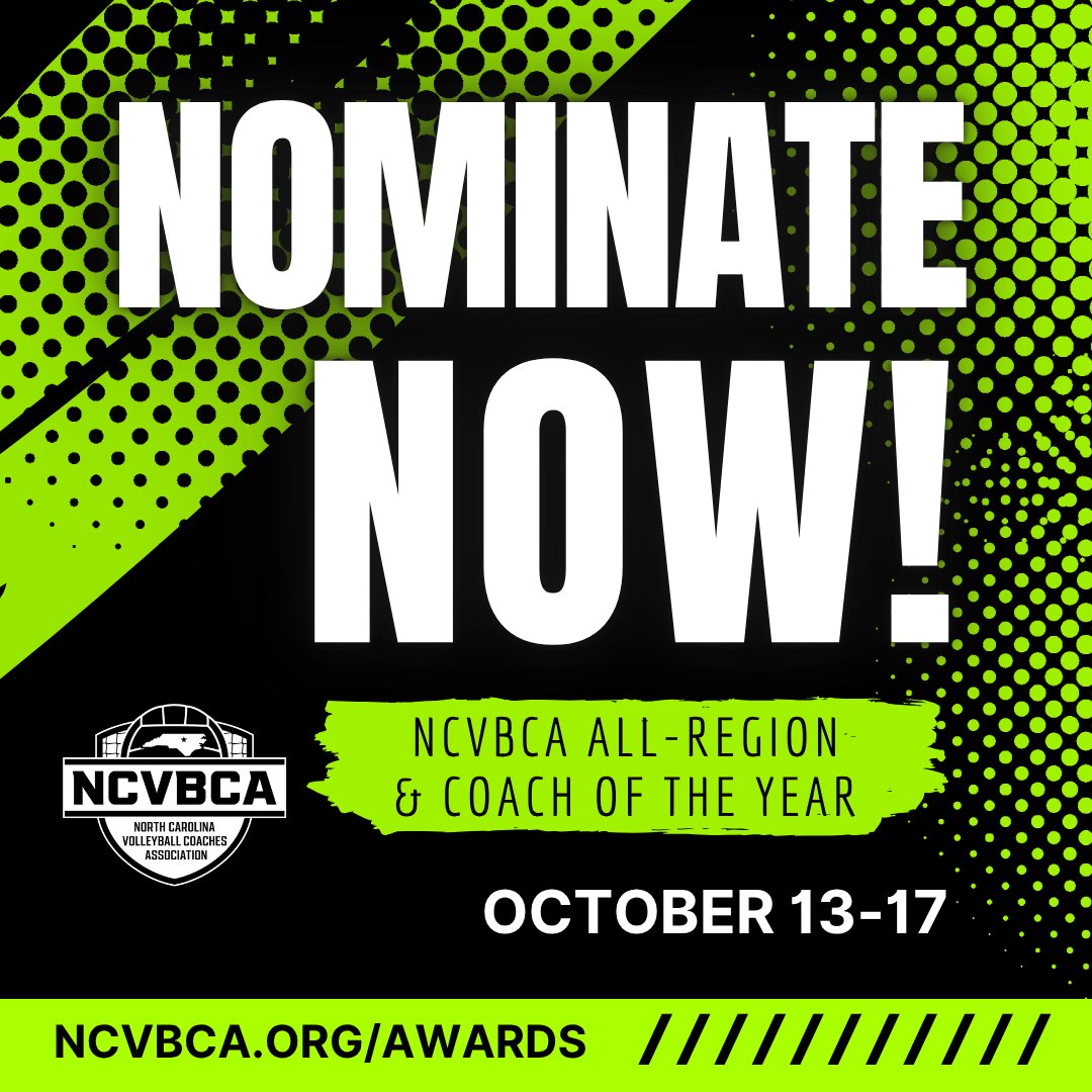🏐NCVBCA member coaches — don’t miss your chance to honor your standout athletes and peers!

✅ Nominate up to 3 student-athletes for All-Region &amp; 1 or more for Coach of the Year

📅 Nominations open Oct. 13–17

🔗 ncvbca.org/Awards