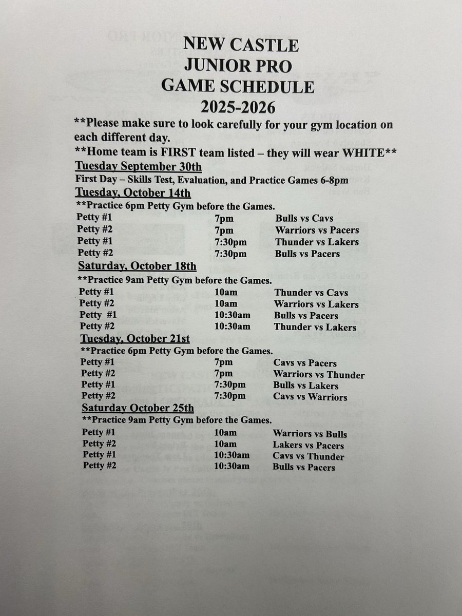 Please find the 2025 NC Junior Pro Schedules and Rosters for this Fall. We will meet again this Tuesday 6-8pm at Petty Gym. Jerseys and Schedules will be passed out. Go Trojans! <a href="/NCTrojans/">New Castle Trojans</a> <a href="/NCCSCIndiana/">NCCSC New Castle Schools Indiana</a>
