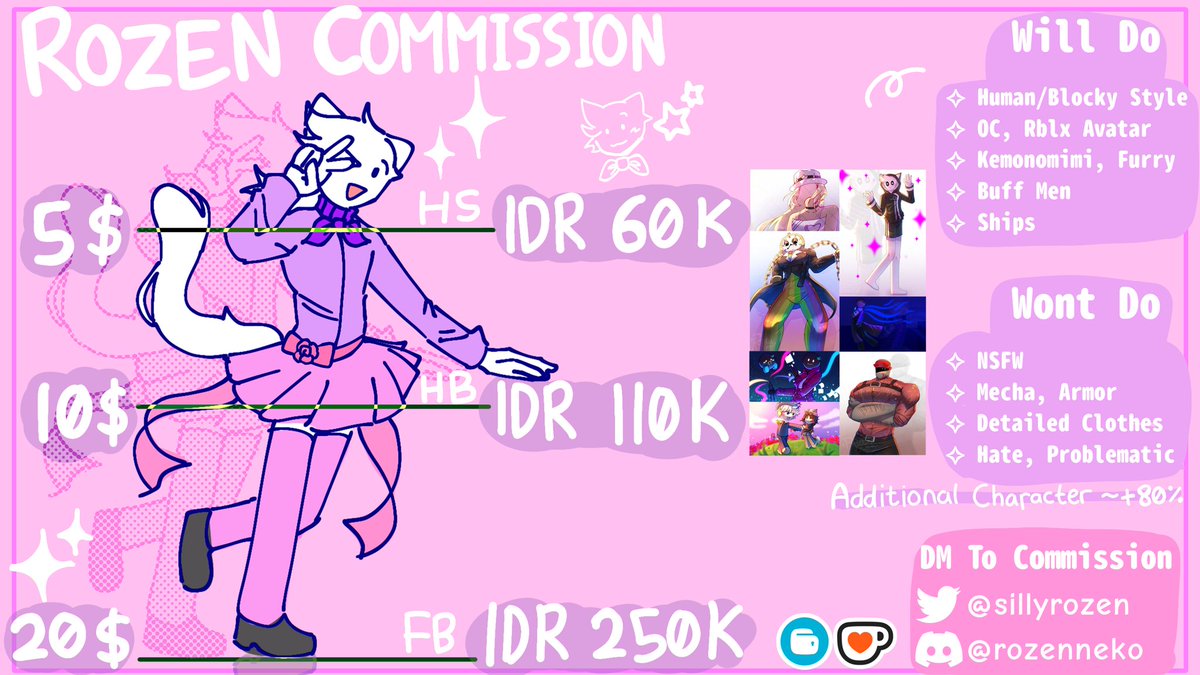 sillyrozen's tweet image. 🌹ROZEN COMMISSION 🎀
💸 Payments Through Ko-fi and Gopay
✨ Dm if Interested!
📞 Customs Available to Discuss
🔄RTs Appreciated ^^
#artcommission #commission #robloxcommission
