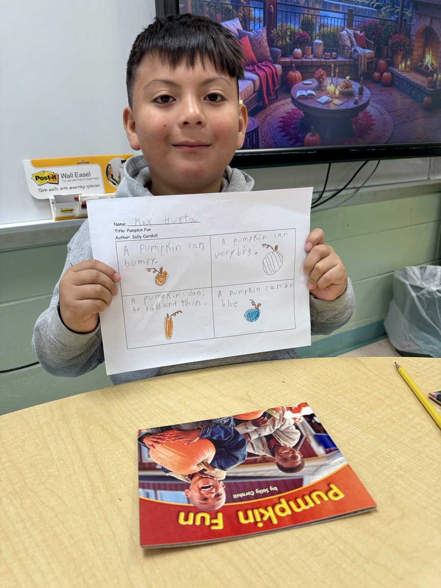 Did you know a pumpkin can be blue? We learned many cool facts about pumpkins from the book “Pumpkin Fun.”🎃  <a href="/HamptonBaysES/">Hampton Bays ES</a> #WeAreHB #HBStrong