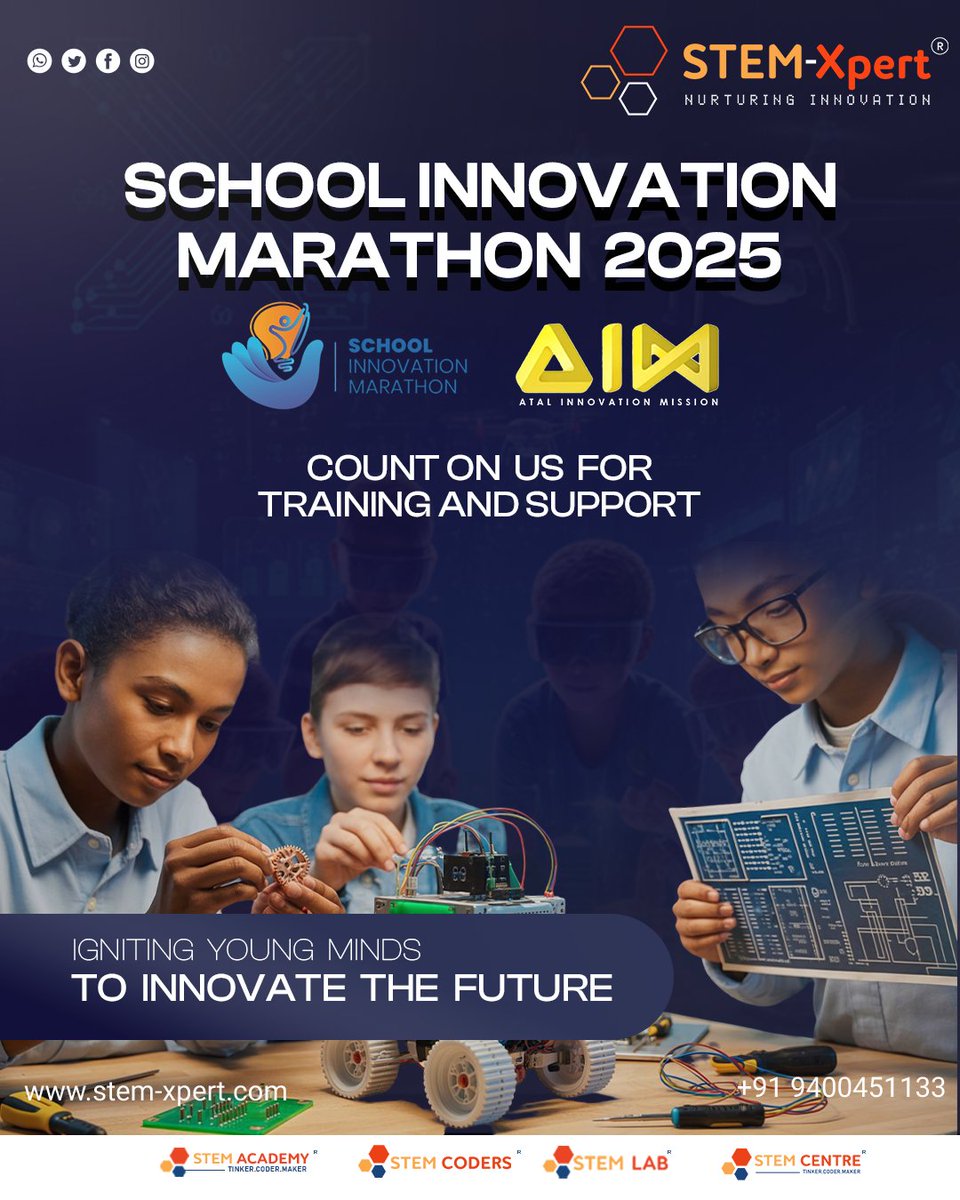 School Innovation Marathon 2025 is ON! 🚀
Time to code your robots and showcase your best projects. Who will win the Robotics Competition?
Register your school team now!
📞+91 9400451133
🌐Website: stem-xpert.com
📸Instagram: @stem_xpert
#InnovationMarathon #Robotics