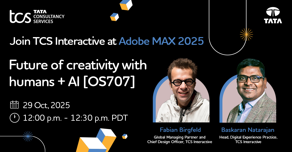 TCSDigitalTech's tweet image. Join Baskaran Natarajan and Fabian Birgfeld for an insightful virtual session exploring how Human + AI is transforming industries, only at #AdobeMAX.
Learn more: lnkd.in/gB2NVQtS
#TCSInteractive