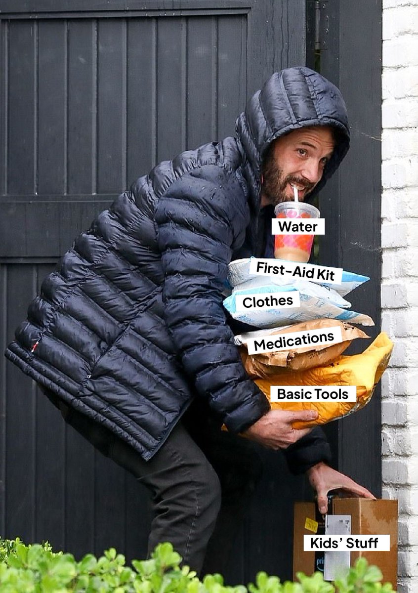 PEMAHQ's tweet image. Me leaving the house with the emergency supplies I should have packed in a bag or bin. 🫣🤹