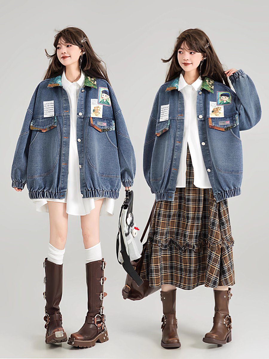 ManusMachina西洋油彩画のリボンデニムジャケット