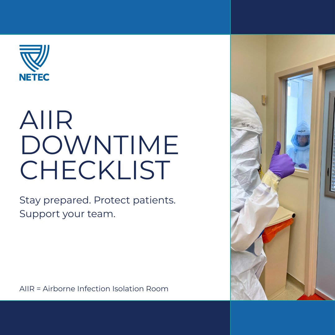 TheNETEC's tweet image. 🆕 New resource from NETEC:
HCID AIIR Downtime Checklist—guidance for managing HVAC-related isolation room malfunctions during special pathogen care.
👉 Preparation ✔️
👉 Active downtime ✔️
👉 Return to service ✔️
📄 Download: ow.ly/QsnG50X2aEE
#NETEC #InfectionPrevention