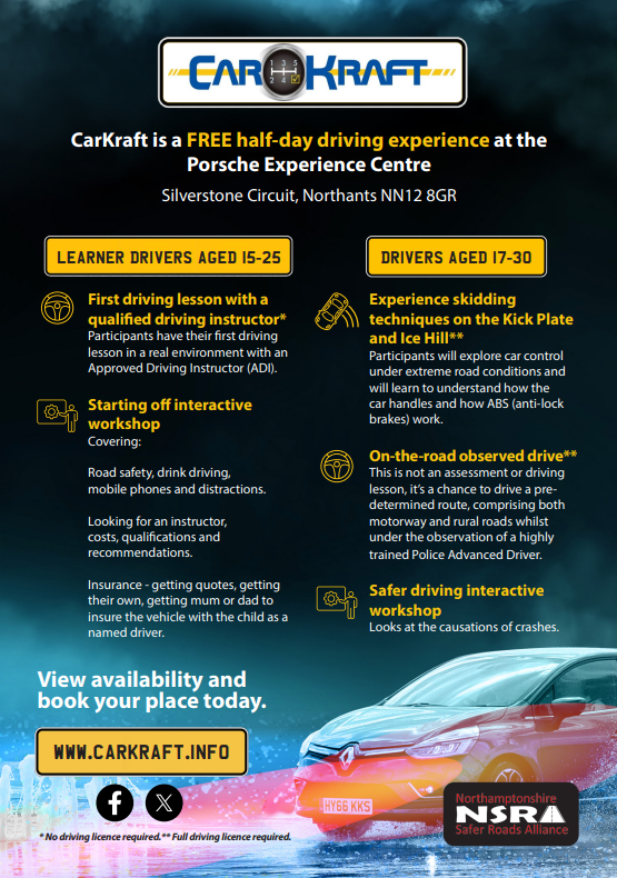 Join us for the final FREE CarKraft driving road safety event at Silverstone on Oct 26! 🚗 Enhance your skills, understand blind spots, and learn about the Fatal Five. Everyone can benefit, so sign up now! 👉 carkraft.info