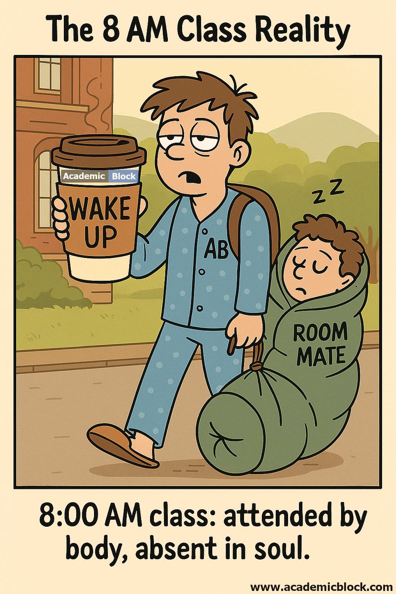 AcademicBlock_'s tweet image. โ 8 AM classes be like: body in class, soul still in bed. ๐ด
Tag your roommate who still didnโt wake up! ๐
#StudentLife #8AMClass #CollegeHumor #academicblock