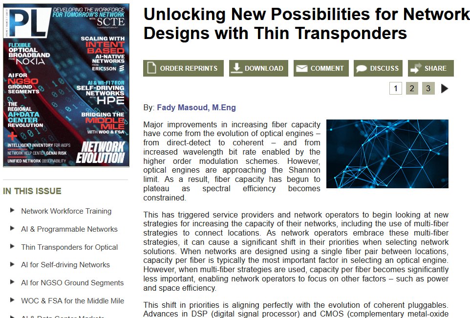 PipelineWire's tweet image. The impact of #pluggables and thin transponders in #fiberoptical #networks is discussed in this #Pipeline magazine article from @Nokia pipelinepub.com/339/3724. Learn how thin transponders create network flexibility for #broadband networks.