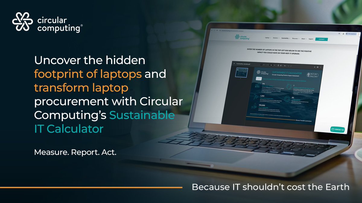 Run your numbers to see how much #water, #CO₂ and #resources you save when you choose #CircularComputing's laptops. 

Discover the difference one laptop can make:
circularcomputing.com/sustainability…

#SustainableLaptops #CircularEconomy #ESG #ITProcurement #CircularComputing
