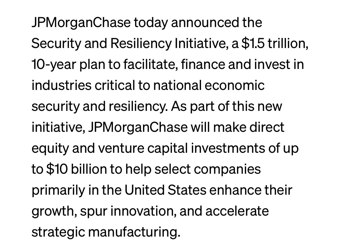 davidu's tweet image. This is American Dynamism! 🇺🇸🦾
Great to see from @jpmorgan!