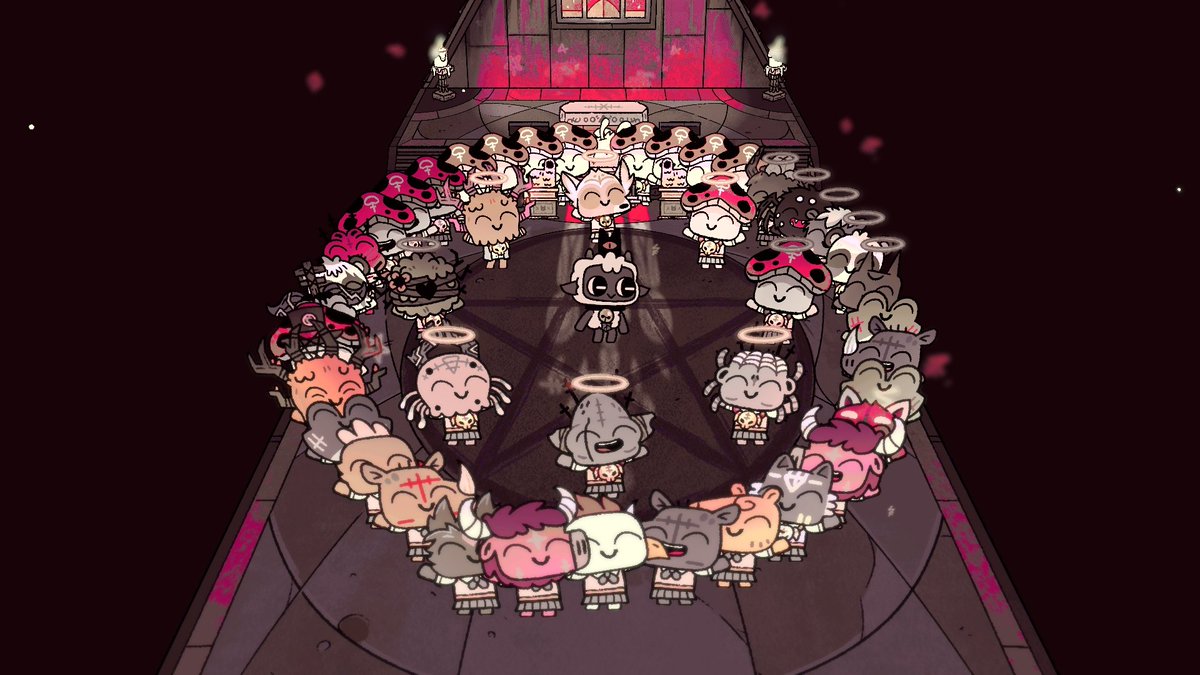 うちの教団楽しすぎ笑笑
全体の4割弱がキノンコです。
もちろんソーゾウもいます
(恐怖状態なのでキノンコ食べません)
キノンコが増殖させるため
キノンコとキノンコを掛け合わせて
卵作ってるから
どんどん増えていく！
#CultoftheLamb
#カルトオブザラム