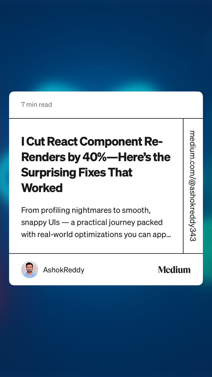 mandava_sarath's tweet image. “I Cut React Component Re-Renders by 40% — Here’s the Surprising Fixes That Worked” by AshokReddy javascript.plainenglish.io/i-cut-react-co…