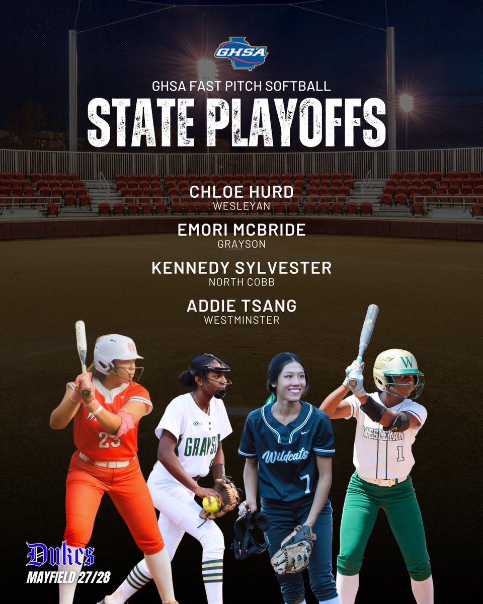 Today starts the <a href="/OfficialGHSA/">GHSA</a> State Playoffs for our Georgia girls. GO BE GREAT LADIES! 

2028 <a href="/Biggie2028/">Chloe Hurd #22</a>  
2027 <a href="/EmoriM_2027/">Emori McBride</a> 
2027 <a href="/KKSylvester2027/">Kennedy “KK” Sylvester</a> 
2027 <a href="/AddieTsang2027/">Addison Tsang</a>
