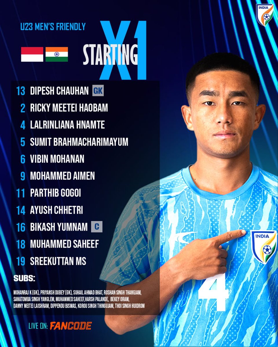 kbfcxtra's tweet image. 📜Bikash Yumnam©, Sumit Sharma, Muhammed Saheef, Vibin Mohanan, Mohammed Aimen &amp;amp; Sreekuttan MS starting for India U23 while Korou Singh starting on bench against Indonesia U23 🇮🇳 #IDNIND
