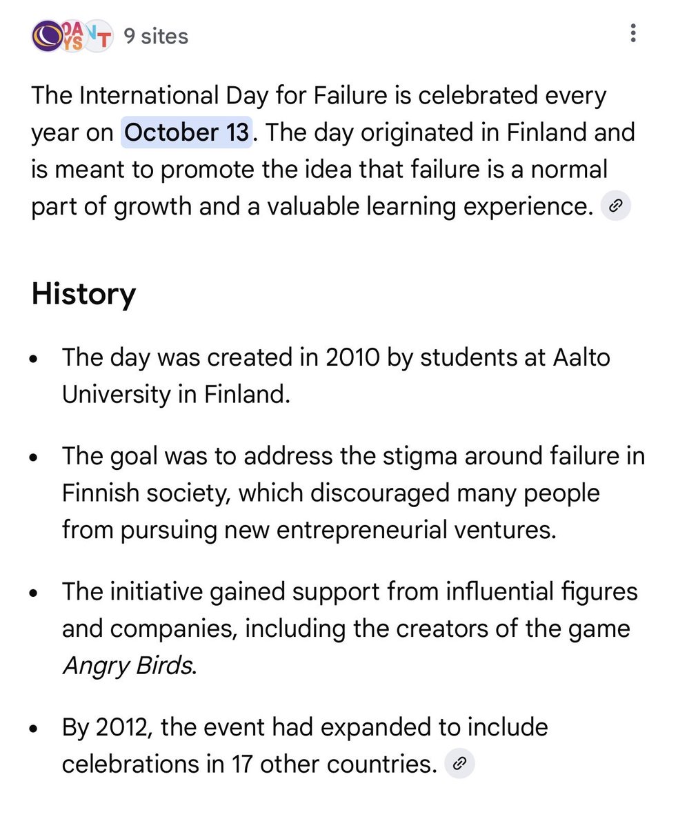 Have you failed today?

13/10 - International Day for Failure 

The missed goals, the embarrassing moments, the plans that didn’t work out

Today we honour all the times we said “I’m fine” when we absolutely weren’t. 

Here’s to reminding ourselves that failing is just another