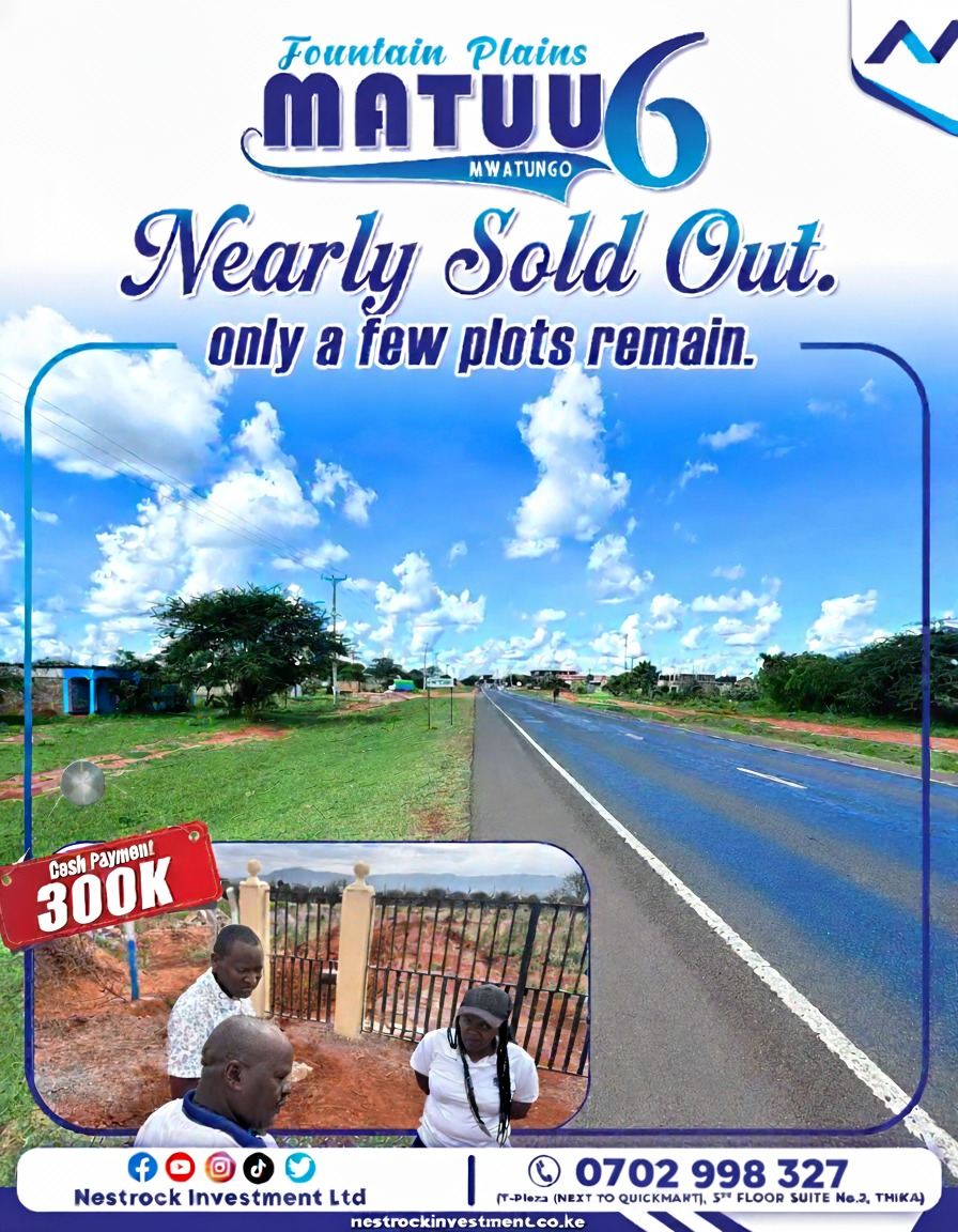 simonnestrock's tweet image. Early Bird Offer!!!
Matuu 50x100 Plots
Touching Thika-Garissa Highway
Ready Tittle deeds
Cash@300K Now!!!
Book free Site visit
0702 998 327
#plotsforsale
#BuildingTheFuture
#RespectWomenLeaders
#wirawarie
#waiguru