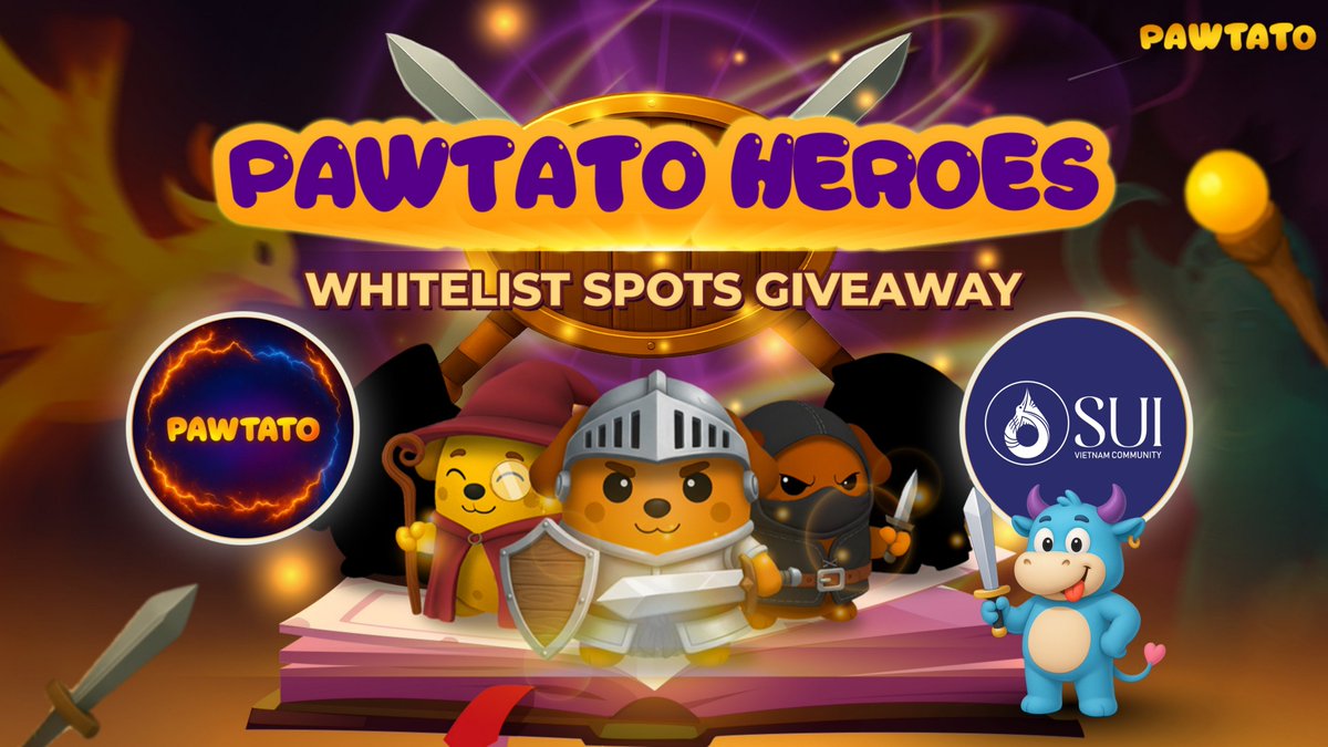 Sui Vietnam Community &amp; Pawtato Finance 🤗🤝

***WL Giveaway: Like and share this post, and comment "♥️" for chance to win one of 10 WLs.

We sincerely thank <a href="/PawtatoFinance/">Pawtato Finance | Sui</a> for providing Sui Vietnam Community with 200 WL 3 spots for the upcoming Heroes NFT mint.