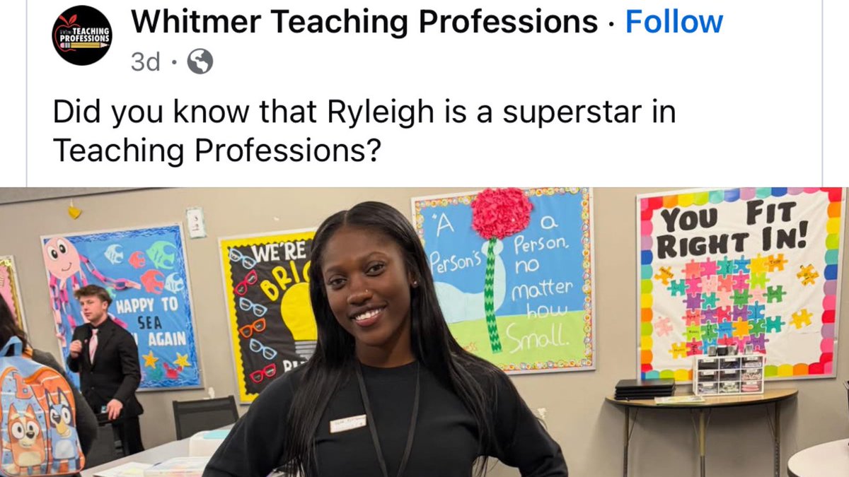 🌟 Ryleigh is a superstar in all that she does! She will be an amazing leader to future generations! We are so proud of you <a href="/RyleighHannibal/">Ryleigh Hannibal</a>!✏️🍎 
<a href="/WhitmerTeaching/">🍎WHS Teaching Professions🍎</a> <a href="/WhitmerAthletic/">Whitmer Athletic</a>