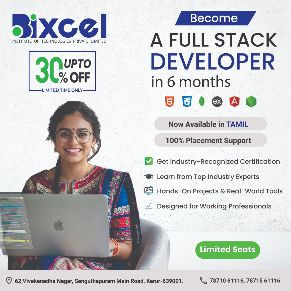 bixceltech's tweet image. Learn to code in your own language! Our Full Stack Developer course is Now Available in TAMIL!
This 6-month program is specifically Designed for Working Professionals, offering flexibility without compromising quality. #FullStackDeveloper #WebDevelopment #CodingLife #LearnToCode