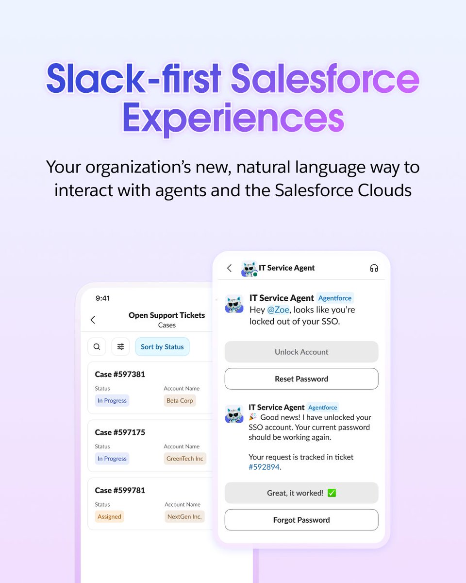 SlackHQ's tweet image. Welcome to the agentic era of work. ✨
At Dreamforce, we're unveiling new Slack innovations that unite your people, agents, data, AI, and apps in one place. Get ready for:
🔹 A personalized AI companion in Slack
🔹 An always-on agent dedicated to your team’s questions
🔹…