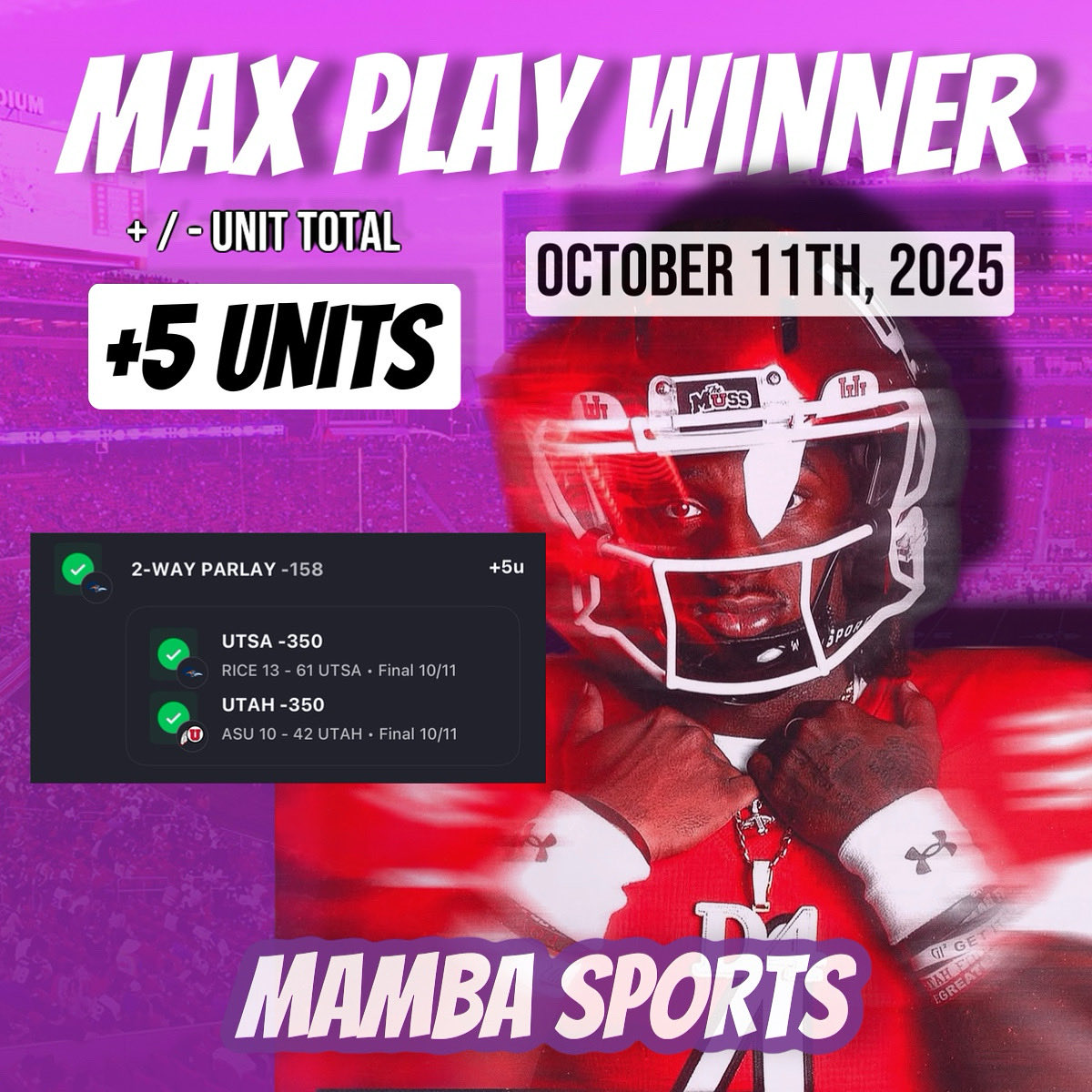 AIWinningTips's tweet image. 🚨FREE MAX PLAYS DAILY!!🚨

I’m posting all my Max Plays for FREE in my VIP Telegram Channel!! 🔥🔥

Wanna join my VIP Telegram Group for FREE??
Send me a DM now for the link!! ✅✅

#SportsBetting #GamblingTwitter #FreePicks #NFL #MaxPlay #VIP