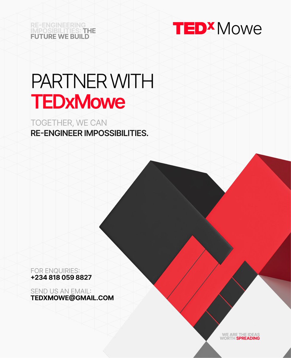 tedxmowe1's tweet image. We’re not just hosting an event.
We’re building a movement; one that re-engineers impossibilities and amplifies bold ideas from Mowe to the world!🙂‍↔️🤎

Partner with TEDxMowe and let’s turn vision into impact
#TEDx
#TEDxMowe
#TheFutureWeBuild
#ReEngineeringImpossibilities