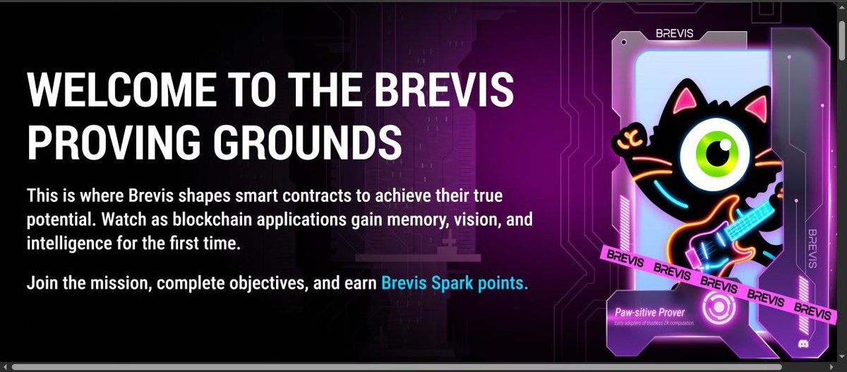 Brevis Proving Grounds is live! 🌟

Join daily tasks, referrals, and social actions to earn Sparks, points that qualify you for future token airdrops.

Daily check ins: Earn Sparks every day with streak bonuses.

Referrals: Invite friends and earn extra Sparks for each eligible