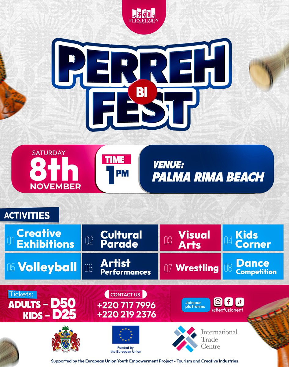The tourism season is here &amp; we’re making The Gambia an unforgettable experience for everyone.❤️

Perreh Bi Fest, supported by the <a href="/EUinTheGambia/">EU in The Gambia</a>-funded EU YEP Tourism &amp; Creative Industries, will feature live performances, cultural parades, exhibitions by small businesses &amp; more.