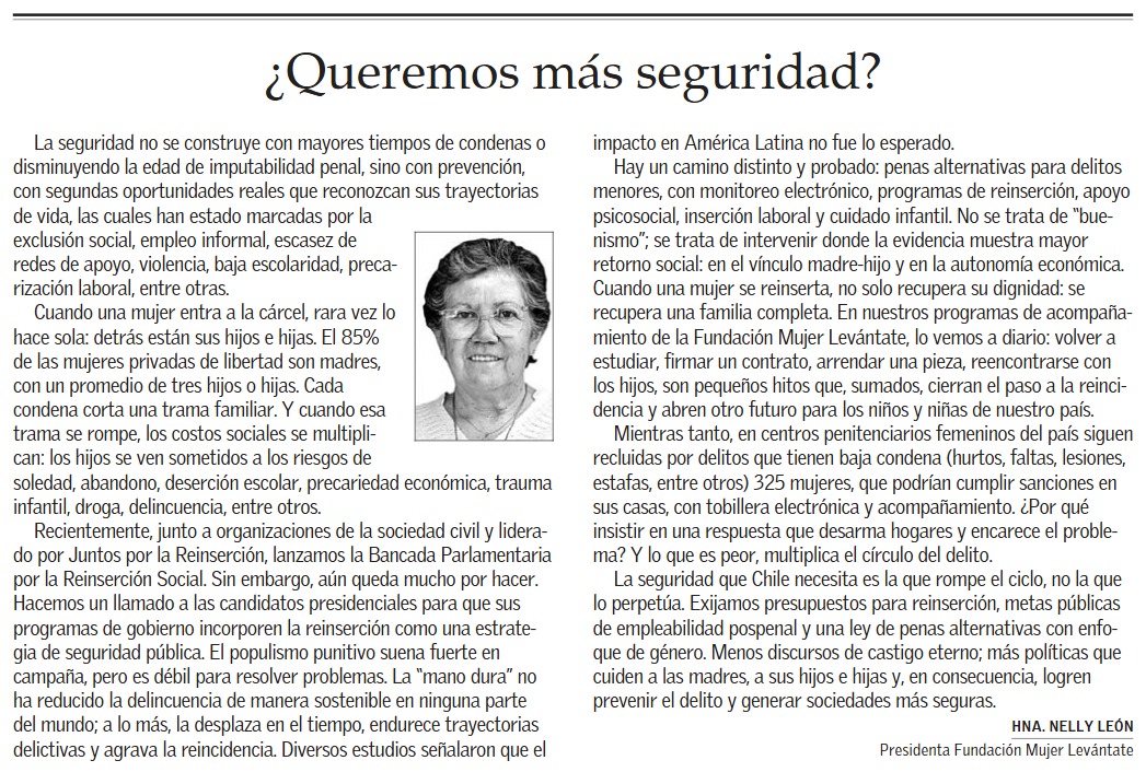 Potente columna de hoy en <a href="/__elmercurio/">El Mercurio</a> Hna. Nelly León sobre seguridad y reinserción 👇