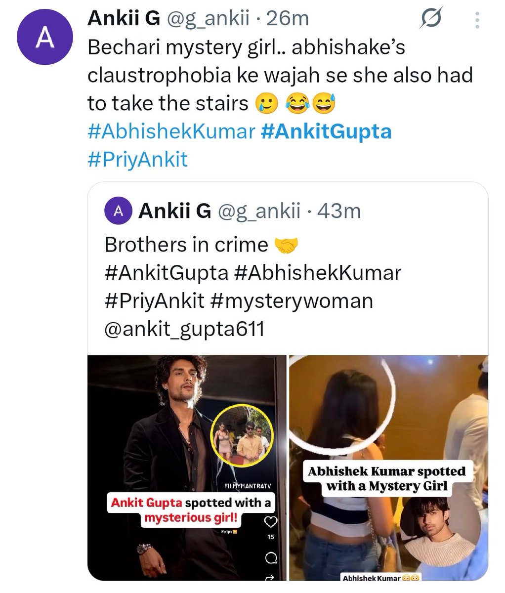 medduusaaaa's tweet image. No idea how Priyanka fans even mention Abhishek He’s making more than her, has double her IG engagement, owns a house in Mumbai, while Priyanka’s still jobless, broke, and living off her boyfriend’s money. 😂

#AbhishekKumar #PriyAnkit 
#PriyankaChaharChoudharyᅠ 
#AnkitGupta