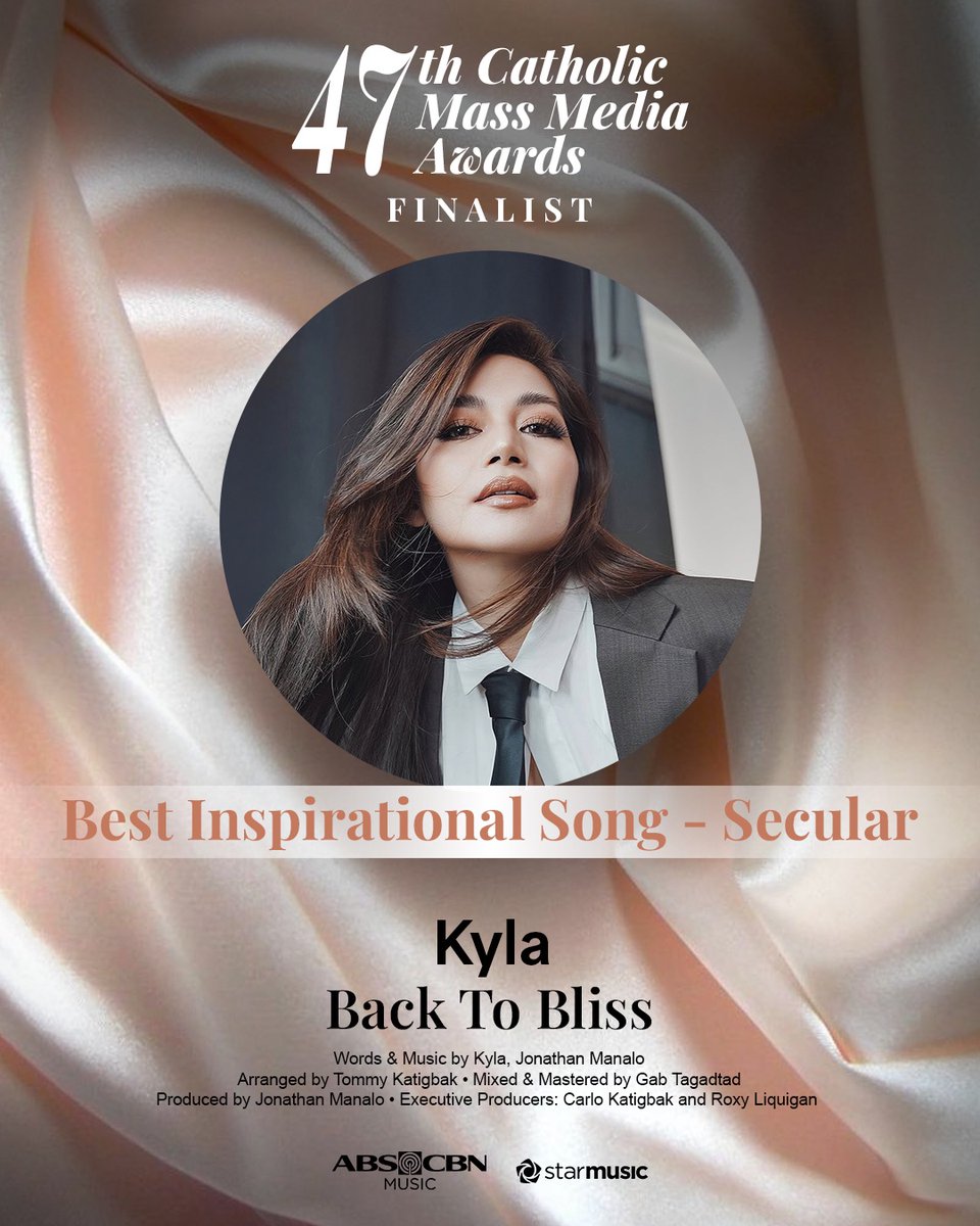 StarMusicPH's tweet photo. Congratulations, Queen of R&B, #Kyla! 🎶
“Back To Bliss” is a Finalist for Best Inspirational Song - Secular at the 47th Catholic Mass Media Awards! 🙏
LISTEN HERE: https://t.co/ofTM7cv58J
#47thCMMA #CMMA2025 #MusicCategory https://t.co/wpTwYofZse