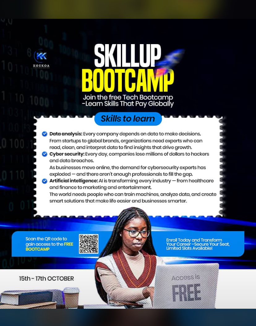 KoekoaITService's tweet image. Let’s boost your account and job offers/confidence . 💯👍✅

Let’s close the skill gap let’s take opportunity technology has presented to us to earn and improve. Registration is ongoing for our boot camp program don’t miss out! 🥳🤩 #freetraining #techinfo #Join #trending #edu