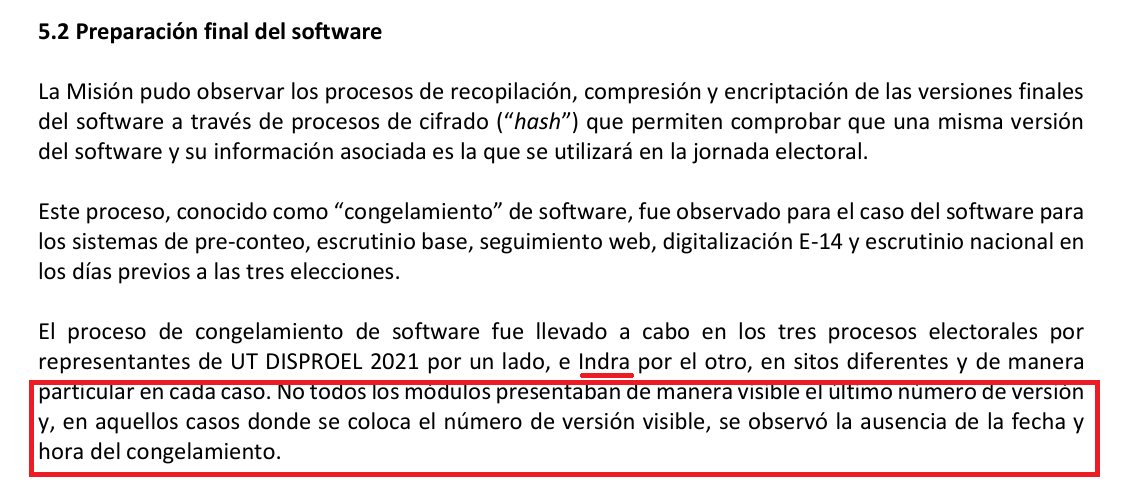 GuillermoRocaf1's tweet photo. BOMBAZO: ¿INDRA MANIPULARÍA EL SOFTWARE ELECTORAL? 😱👇

El informe de los Observadores electorales de la OEA "sugiere" que INDRA podría estar manipulando las versiones del SOFTWARE de ESCRUTINIO de votos y otros momentos electorales decisivos respecto a las Elecciones en Colombia en 2022 🧐

No hay registro total del "CONGELAMIENTO del software electoral". Página 68 😡⚠️

¿Se puede hablar ya de ALTO RIESGO de #PUCHERAZO con INDRA? ✅

https://t.co/oRx1qjS6xx