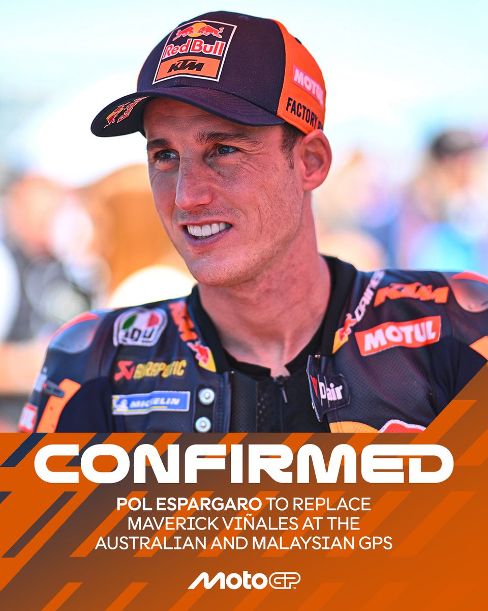 🚨 <a href="/polespargaro/">Pol Espargaró</a> has been confirmed as Maverick Viñales' replacement at the next 2 Grands Prix 

#MotoGP