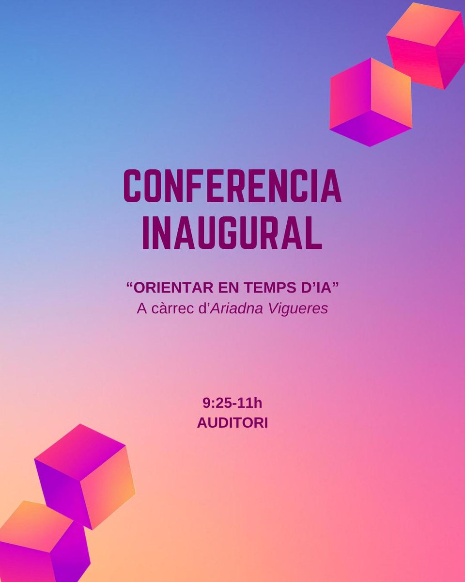 “Orientar en temps d’IA”
Descobreix com la intel·ligència artificial està canviant la manera d’orientar-nos cap al futur professional.
🕘 9:25–11h | 
📍 Auditori UDL 
  A càrrec d’Ariadna Vigueres 
#orientalleida #jornadesorientacio #lleida2025 #universitatdelleida