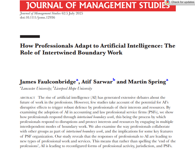 Yapay Zeka Avukatları ve Muhasebecileri İşsiz mi Bırakacak? 

James Faulconbridge ve meslektaşları tarafından Journal of Management Studies'de yayımlanan "Profesyoneller Yapay Zekaya Nasıl Uyum Sağlıyor" araştırmasında İngiltere'deki muhasebe ve hukuk firmalarını incelemiş. 

Bu