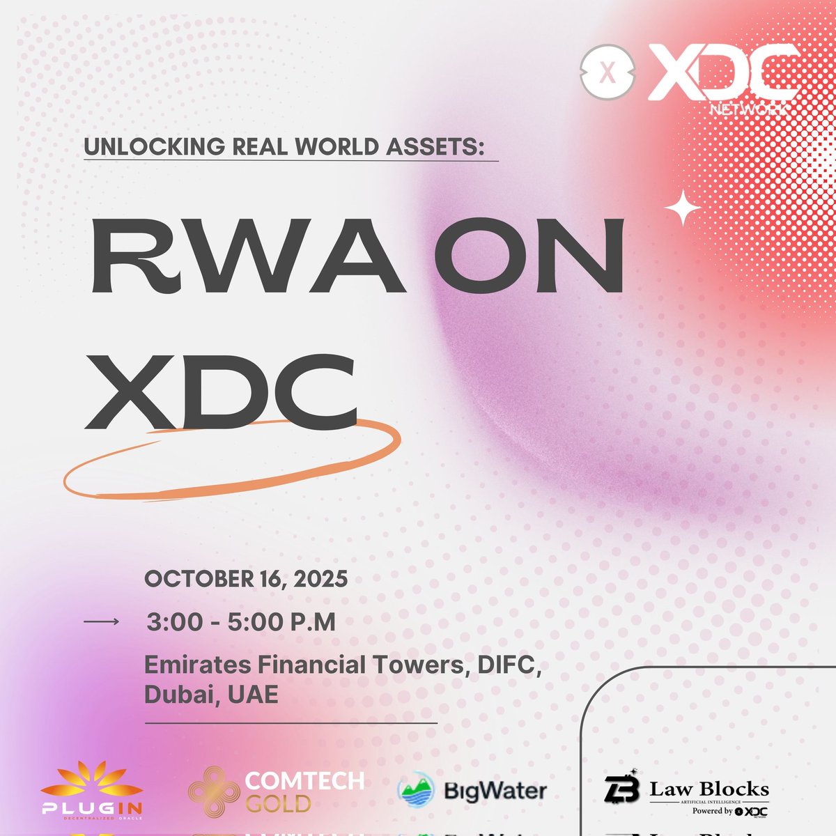 ComTechOfficial's tweet image. ComTech Gold is proud to be part of “RWA on @XDCNetwork — Unlocking Real World Assets 🌍
Alongside leading innovators like Plugin, BigWater, and Law Blocks, this session brings together visionaries driving the future of asset tokenization and financial inclusion.
Our CEO,…