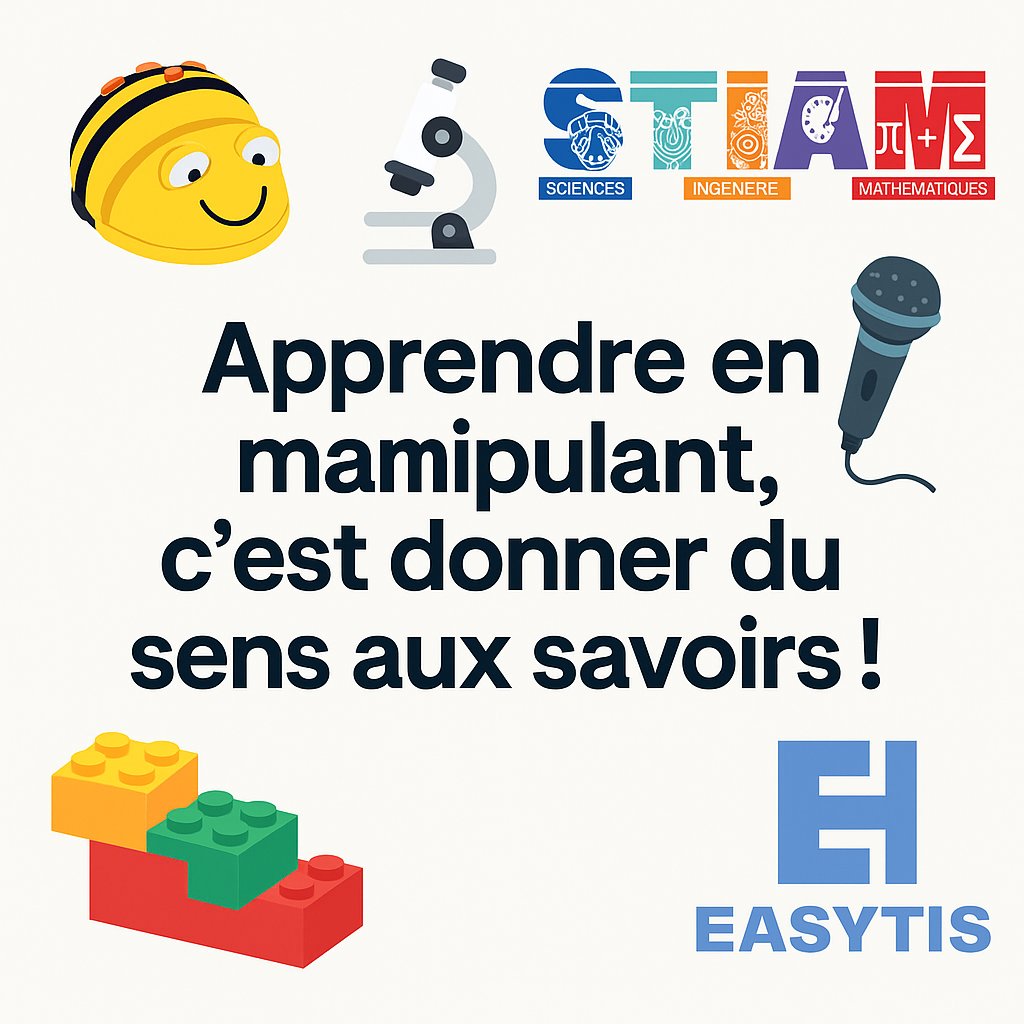 Easytis's tweet photo. 🔎 La manipulation est essentielle pour apprendre ! Avec EASYTIS, explorons et créons ensemble.
Nous sommes convaincus qu’apprendre en manipulant est la clé pour donner du sens aux savoirs et préparer les élèves aux défis du XXIᵉ siècle.
#EASYTIS #STIAM #PédagogieActive https://t.co/m254Xa6Xhc