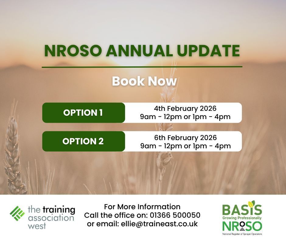 TtaWest's tweet photo. Today’s Highlighted Course: 'NRoSO Annual Update'

Part of this season's Winter Training Programme – stay up to date with crop protection, agronomy &amp; legislation.

📅 Book Now: https://t.co/yloVra2m0M 
📖 View the full Training Programme: https://t.co/i1zVpruycR https://t.co/CXJigUC5ga