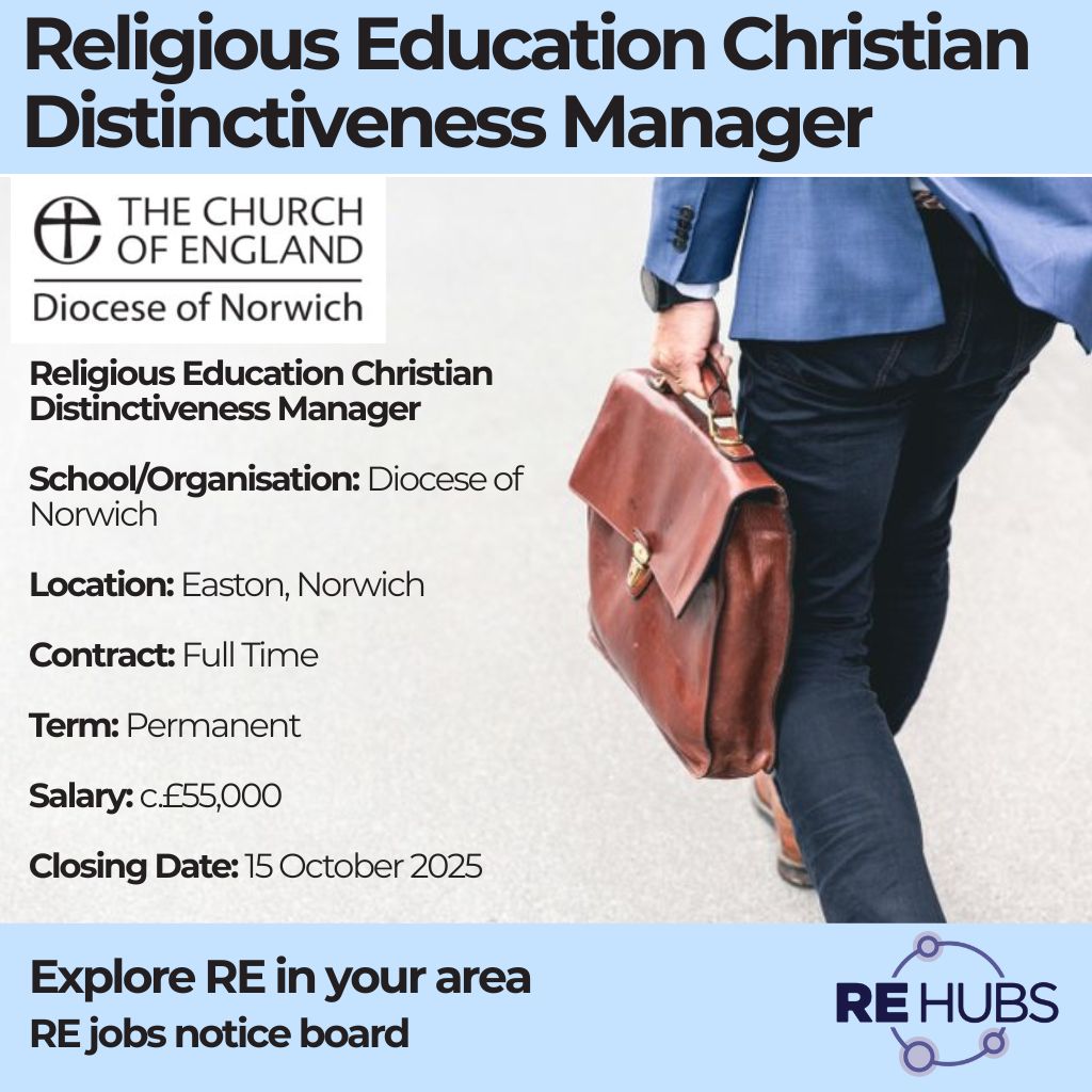RE Hubs has a noticeboard advertising RE jobs across England &amp; Wales. 

To apply for this job visit the advertisers website on this link:

🔗dioceseofnorwich.org/vacancy/religi…

To see all the #ReJobs listed on the #REHubs website:

🔗 bit.ly/3S5Jvmo