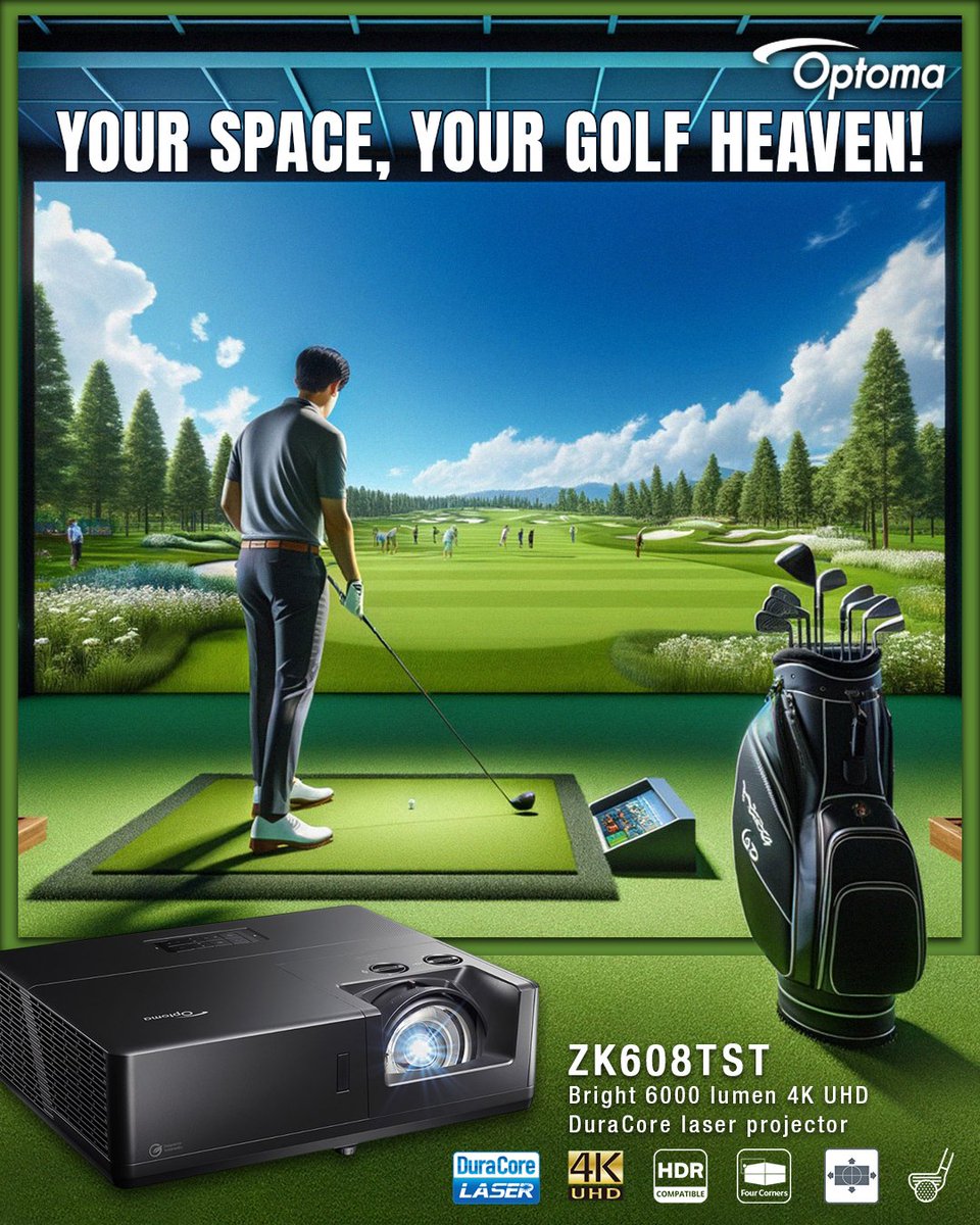 Turn your space into a golfer’s paradise 
Experience ultra-realistic gameplay with the Optoma ZK608TST 4K UHD DuraCore Laser Projector.
Your space, your golf heaven! 

#Optoma #OptomaIndia #GolfSimulator #4KProjector #IndoorGolf #GolfLovers #OptomaIndia #HomeGolf #LaserProjector