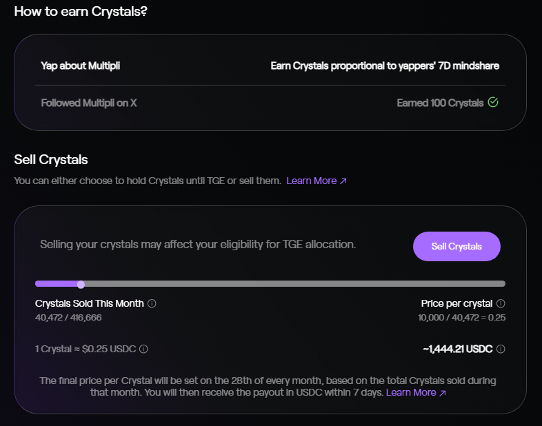 Multipli is for sure where asets compound but is it also <a href="/multiplifi/">Multipli.fi</a> crystals day ? 

Let's see how it goes

Decided to keep holding my crystals till TGE and think it's the best decision. Are you with me ?