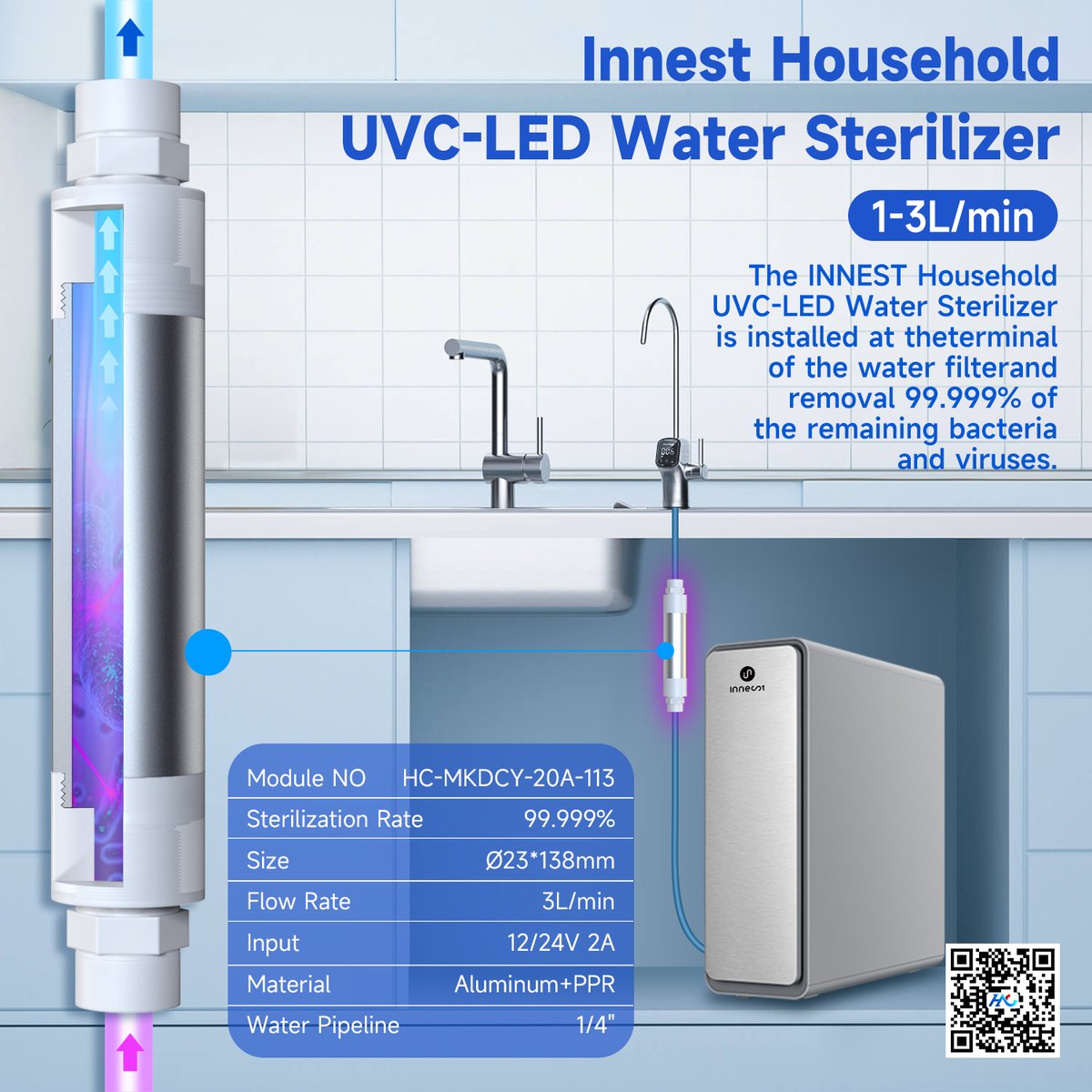 HC_HITECH's tweet image. 💧 Innest  UVC-LED Water Sterilizer--3L/min 💧
Our product delivers a 99.999% sterilization rate and adapts perfectly to various systems and environments.

Effectively eliminates E. coli, Staphylococcus aureus, Pseudomonas aeruginosa, and even coronaviruses ✨
#Innest #uvcled