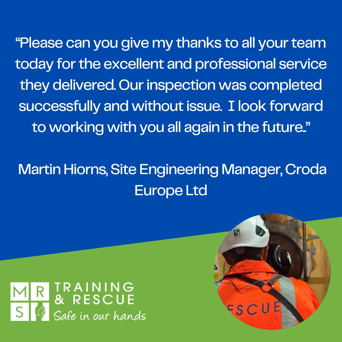 MRSTrainRes's tweet image. 👏 Great feedback for our Knottingley team who provided industrial rescue cover for @CrodaEurope, earning praise for their excellent and professional service. Well done to all involved - another great example of #SafetyExcellence in action! #IndustrialRescue #ConfinedSpaceSafety