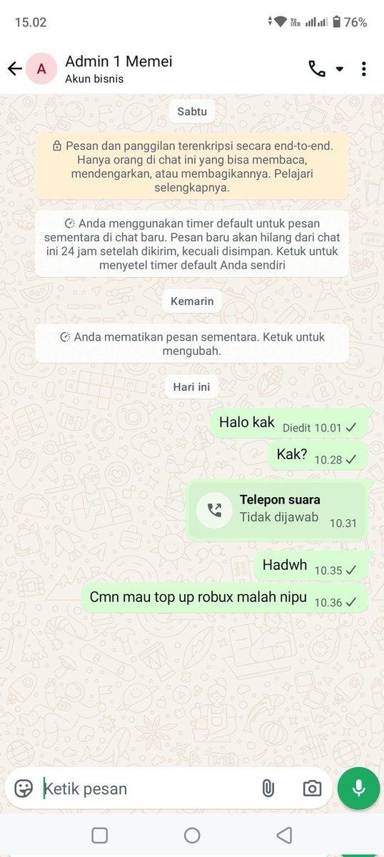 indahann100303's tweet image. Halo gais hati hati kalo Mau top up robux jangan sampai klain kena tipu kek aku ,udah di TF duitnya orangnya malah ngilang gitu aja nih akun orangnya kalo gak percaya kalian mampir aja ke Ig nya,no dia sama dgn yg di post aku ini
Sama.
#ROBLOX
#penipuan #topuproblox