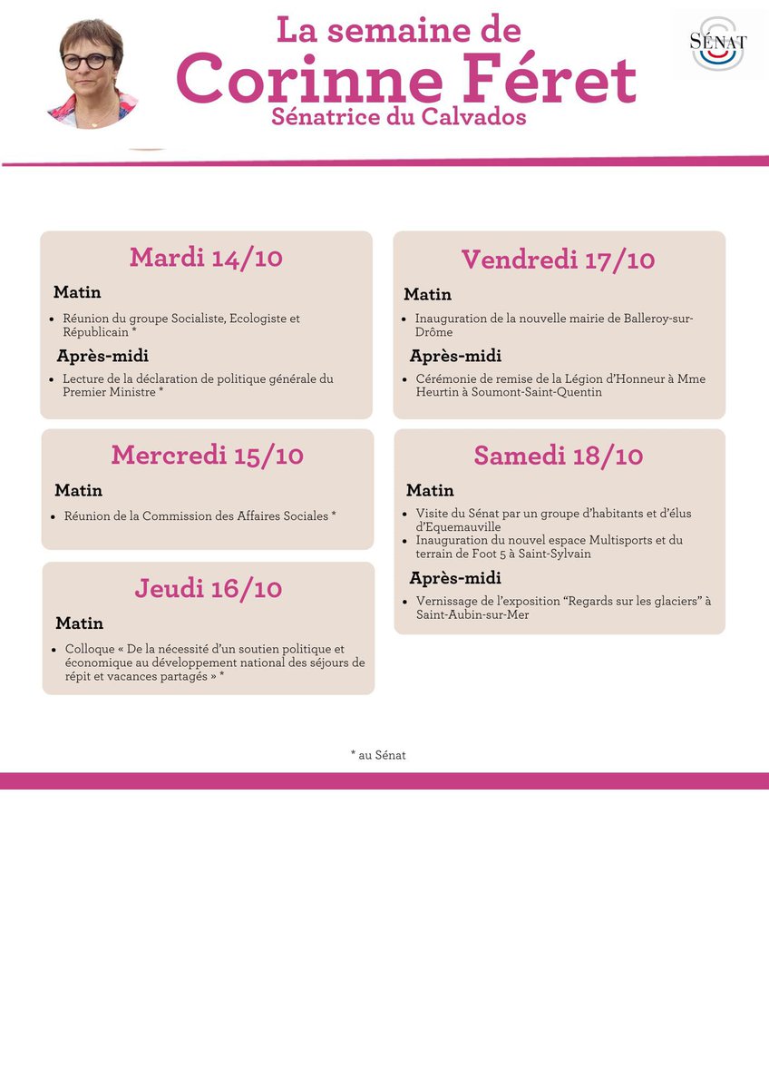 Agenda de la semaine au <a href="/Senat/">Sénat</a> et du #Calvados